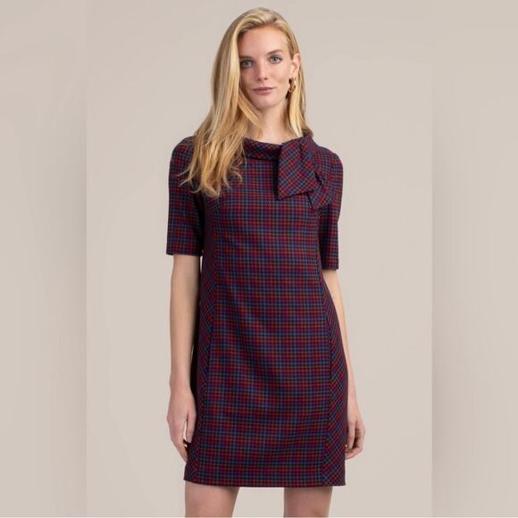 Trina Turk Printed Delilah Tie Collar Houndstooth Dress 2 - Picture 2 of 12